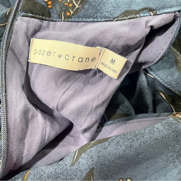 Paper Crane Navy Floral Print Choker Shift Style Dress Long Sleeve Zip Back Med - Picture 9 of 13